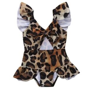 Toddler Leopard One-Piece Swimsuit 2-3Y Ruffle Bow Cutout Bathing Suit